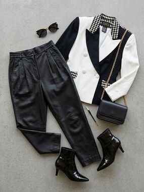 Vtg Express Cruella Blazer M Petite Yin Yang Colorblock 90s Power Suit Wool